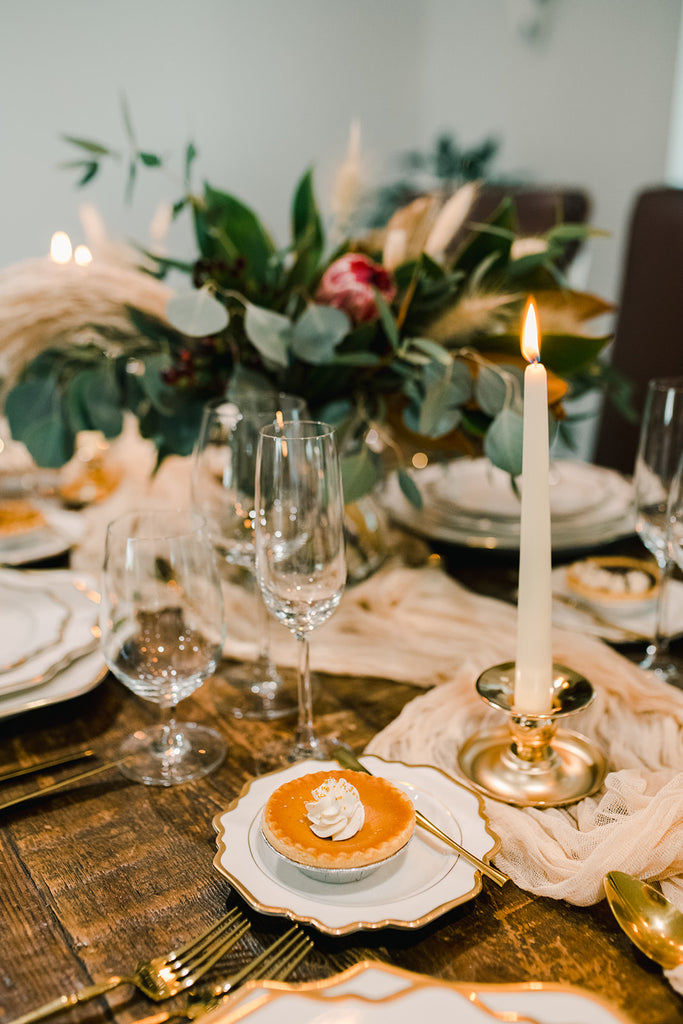 Thanksgiving Taper Candle & Holder Set